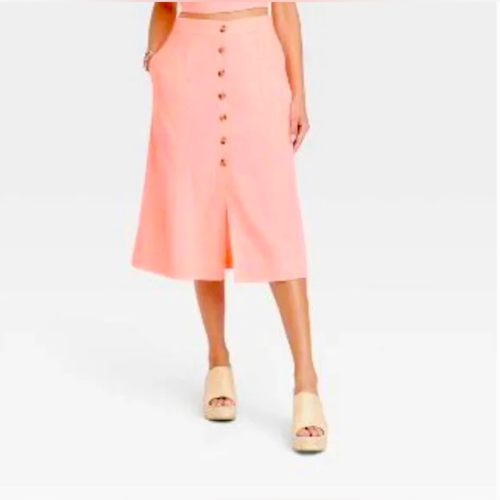 Universal Thread Linen Utility Midi A-Line Skirt  - Pink Parasol